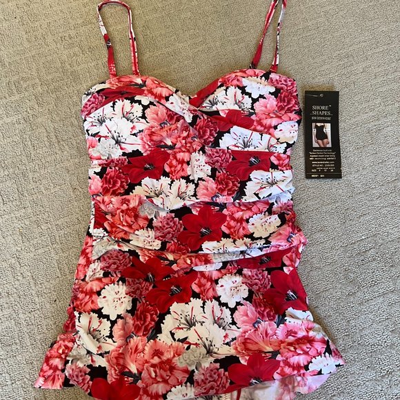 leo levine Other - NEW SHORE SHAPES Swimwear Swimsuit Leo Levine Pink White Floral SZ 8 one-piece